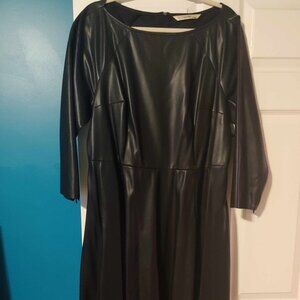 Plus Eshakti Black Faux Leather Dress Mid Length.